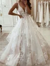 Ball Gown/Princess V-neck Tulle Floor-length Beading Wedding Dresses #Milly00023579