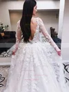 A-line V-neck Tulle Floor-length Beading Wedding Dresses #Milly00023584