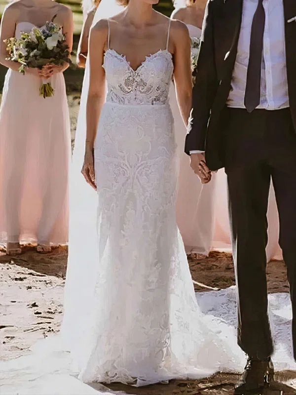 Trumpet/Mermaid Sweetheart Lace Court Train Wedding Dresses With Sashes / Ribbons #Milly00023585