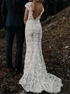 Trumpet/Mermaid V-neck Lace Sweep Train Wedding Dresses #Milly00023590