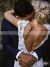 Trumpet/Mermaid V-neck Lace Sweep Train Lace Wedding Dresses #Milly00023590