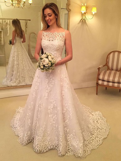 Ball Gown Square Neckline Tulle Sweep Train Wedding Dresses With Appliques Lace #Milly00023591