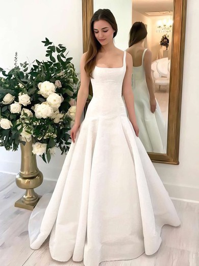 Ball Gown Square Neckline Satin Floor-length Wedding Dresses #Milly00023592