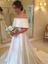 Ball Gown Off-the-shoulder Satin Sweep Train Wedding Dresses #Milly00023594