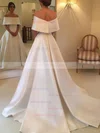 Ball Gown Off-the-shoulder Satin Sweep Train Wedding Dresses #Milly00023594