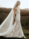 Trumpet/Mermaid V-neck Tulle Sweep Train Wedding Dresses With Appliques Lace #Milly00023601