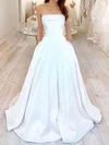 Ball Gown Straight Satin Sweep Train Wedding Dresses With Pockets #Milly00023617