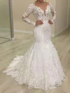 Trumpet/Mermaid Illusion Lace Sweep Train Wedding Dresses With Appliques Lace #Milly00023623