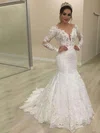 Trumpet/Mermaid Illusion Lace Sweep Train Wedding Dresses With Appliques Lace #Milly00023623