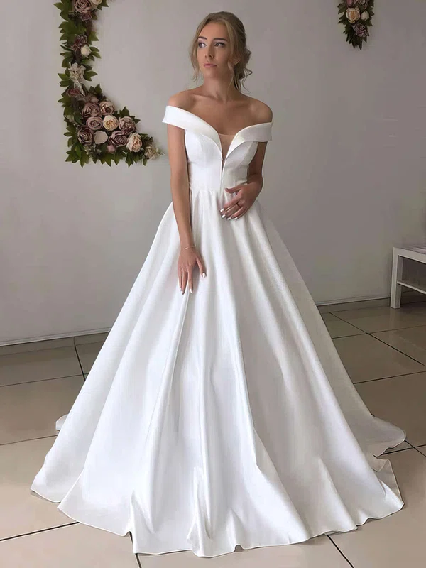 Ball Gown Off-the-shoulder Satin Floor-length Wedding Dresses #Milly00023628