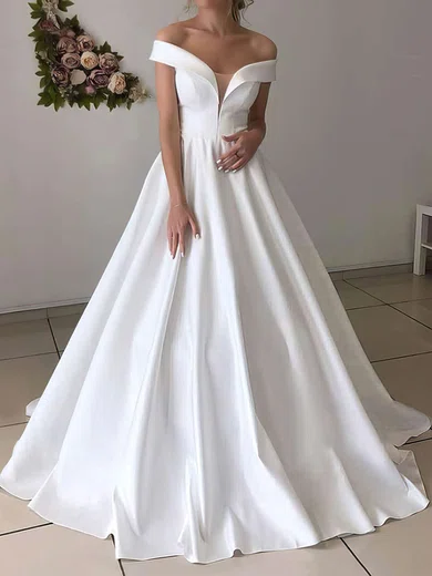 Ball Gown/Princess Off-the-shoulder Satin Floor-length Wedding Dresses #Milly00023628