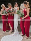 Trumpet/Mermaid High Neck Lace Sweep Train Split Front Wedding Dresses #Milly00023629