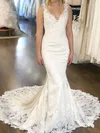 Trumpet/Mermaid V-neck Satin Court Train Wedding Dresses With Appliques Lace #Milly00023630