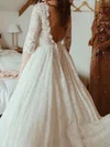 Ball Gown/Princess Scoop Neck Lace Sweep Train Wedding Dresses With Buttons #Milly00023634