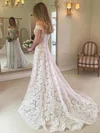 Ball Gown Off-the-shoulder Lace Sweep Train Wedding Dresses With Buttons #Milly00023637