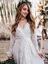 A-line V-neck Lace Floor-length Wedding Dresses #Milly00023639
