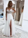 Ball Gown V-neck Tulle Floor-length Wedding Dresses With Split Front #Milly00023640