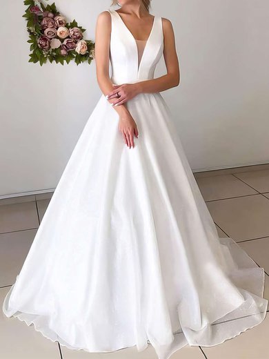 Ball Gown V-neck Chiffon Floor-length Wedding Dresses #Milly00023641