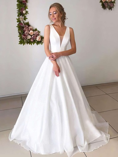 Ball Gown V-neck Chiffon Floor-length Wedding Dresses #Milly00023641