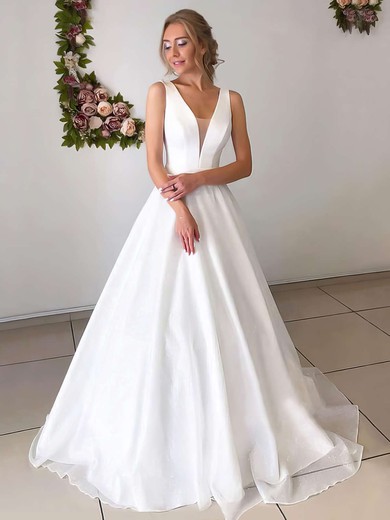 Ball Gown V-neck Sequined Floor-length Wedding Dresses #Milly00023641