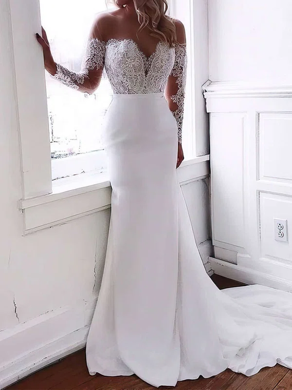 Trumpet/Mermaid Illusion Stretch Crepe Sweep Train Wedding Dresses With Appliques Lace #Milly00023643