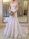 Trumpet/Mermaid High Neck Tulle Sweep Train Wedding Dresses With Appliques Lace #Milly00023649