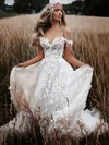Ball Gown Off-the-shoulder Tulle Sweep Train Wedding Dresses With Appliques Lace #Milly00023656