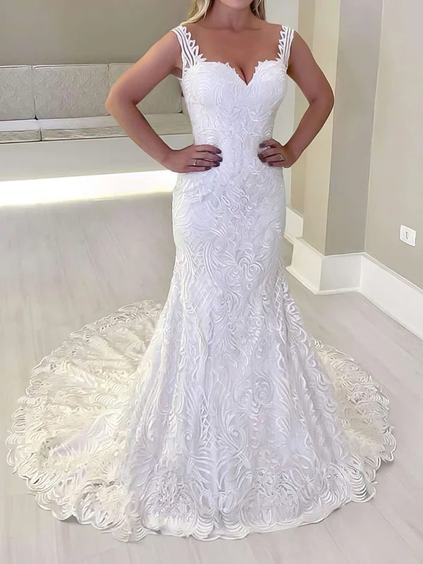 Trumpet/Mermaid Sweetheart Lace Sweep Train Wedding Dresses #Milly00023659