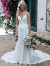 Trumpet/Mermaid V-neck Lace Court Train Wedding Dresses #Milly00023660