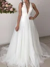 Ball Gown/Princess V-neck Tulle Sweep Train Wedding Dresses With Beading #Milly00023664