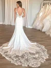Trumpet/Mermaid V-neck Stretch Crepe Court Train Wedding Dresses With Appliques Lace #Milly00023666