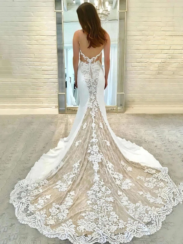 Trumpet/Mermaid Sweetheart Lace Stretch Crepe Court Train Wedding Dresses #Milly00023669