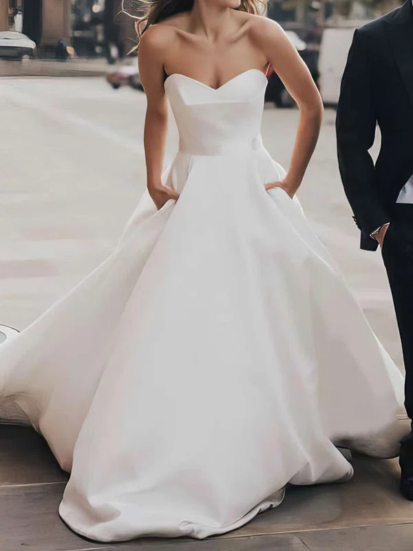 Ball Gown/Princess Sweetheart Satin Court Train Wedding Dresses With Pockets #Milly00023672