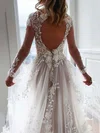 Ball Gown V-neck Tulle Sweep Train Wedding Dresses With Appliques Lace #Milly00023675