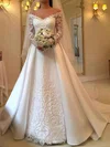 Ball Gown Off-the-shoulder Satin Sweep Train Wedding Dresses With Appliques Lace #Milly00023681