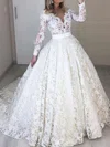 Ball Gown/Princess Illusion Lace Sweep Train Wedding Dresses With Sashes / Ribbons #Milly00023683