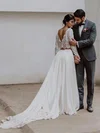 A-line Scoop Neck Lace Chiffon Sweep Train Wedding Dresses #Milly00023685