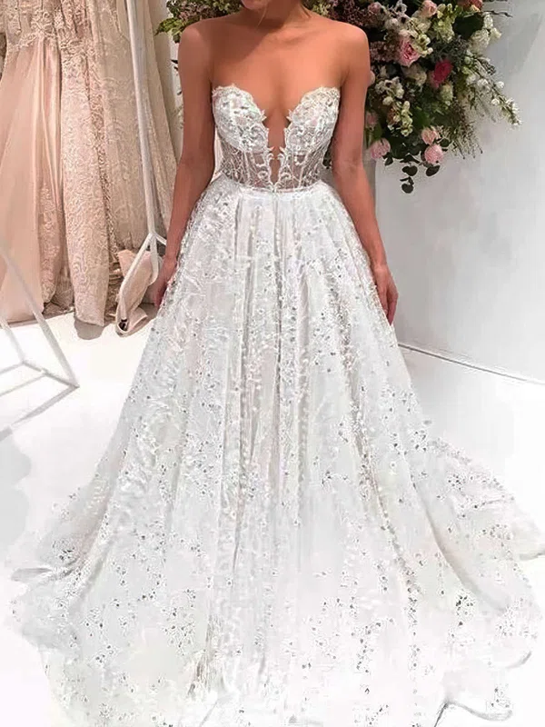 Ball Gown/Princess Illusion Tulle Sweep Train Wedding Dresses With Beading #Milly00023688