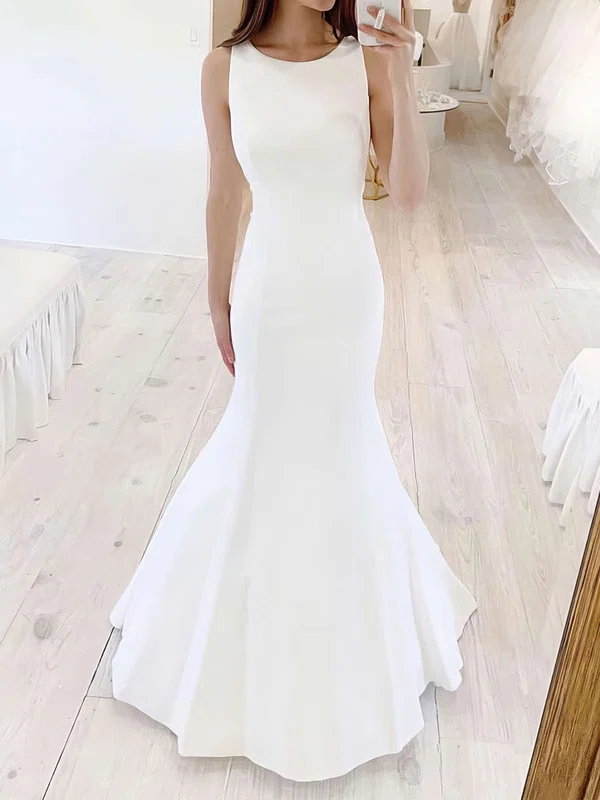 Trumpet/Mermaid Scoop Neck Satin Floor-length Wedding Dresses With Bow #Milly00023689