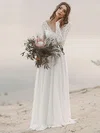 A-line V-neck Chiffon Sweep Train Wedding Dresses #Milly00023692