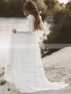 A-line V-neck Chiffon Sweep Train Lace Wedding Dresses #Milly00023692