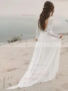 A-line V-neck Chiffon Sweep Train Lace Wedding Dresses #Milly00023692
