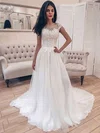 Ball Gown Illusion Tulle Sweep Train Wedding Dresses With Appliques Lace #Milly00023694