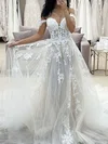Ball Gown Off-the-shoulder Tulle Sweep Train Wedding Dresses With Appliques Lace #Milly00023695
