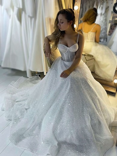 Princess Sweetheart Glitter Sweep Train Beading Wedding Dresses #Milly00023696