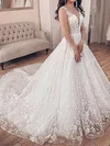 Ball Gown/Princess Illusion Lace Court Train Wedding Dresses With Beading #Milly00023698