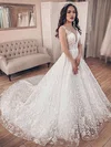 Ball Gown Illusion Lace Court Train Wedding Dresses With Beading #Milly00023698