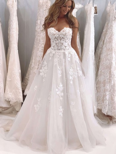 Princess Sweetheart Tulle Sweep Train Appliques Lace Wedding Dresses #Milly00023699