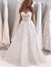 Ball Gown Sweetheart Tulle Sweep Train Wedding Dresses With Appliques Lace #Milly00023699