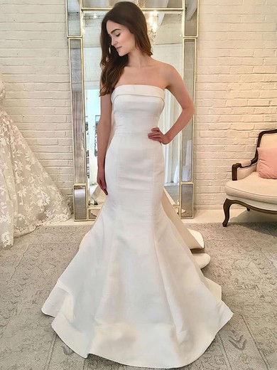 Trumpet/Mermaid Strapless Satin Sweep Train Bow Wedding Dresses #Milly00023701